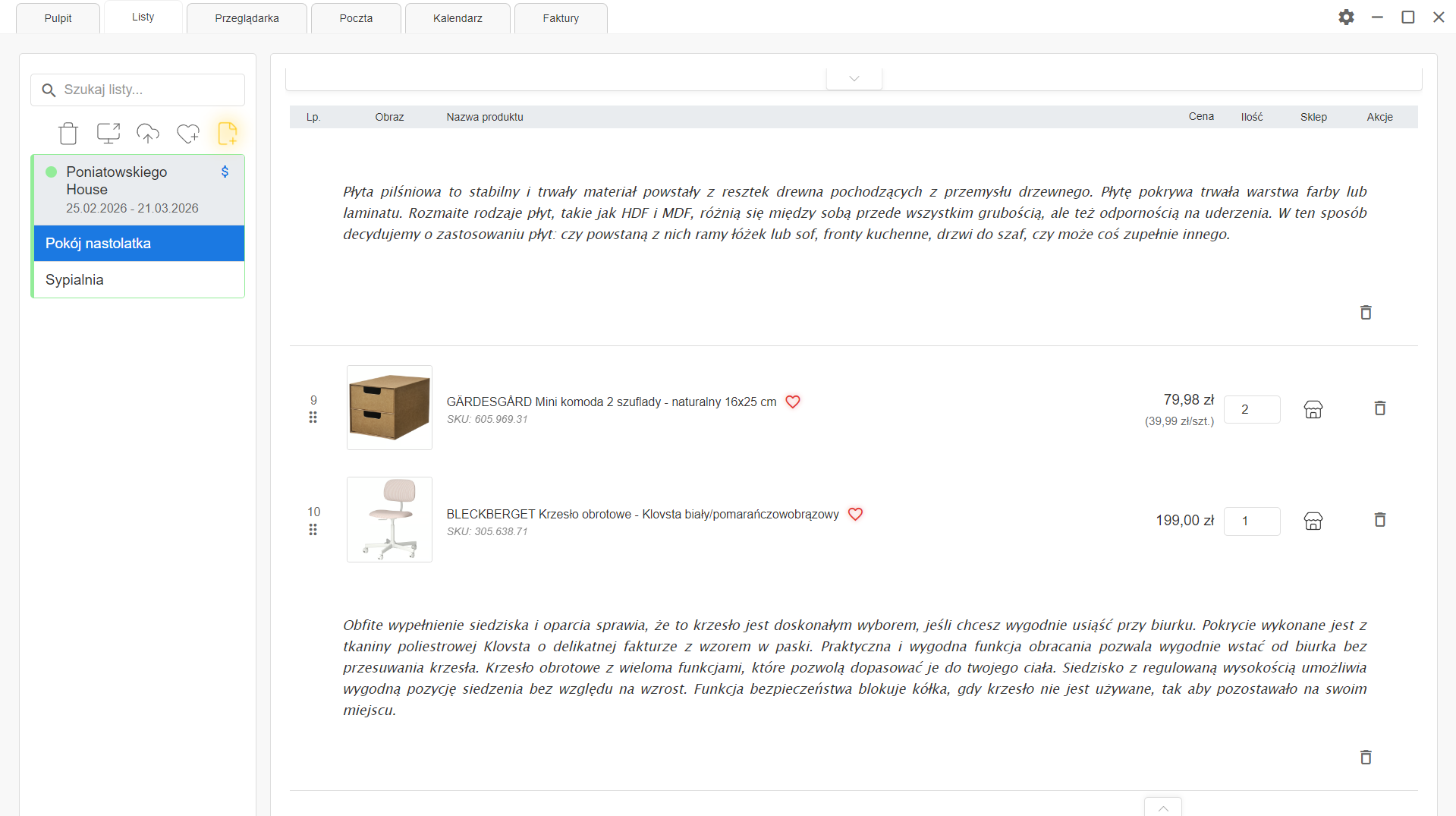 Specly - Interaktywna lista produktów udostępniana inwestorowi z opcją akceptacji